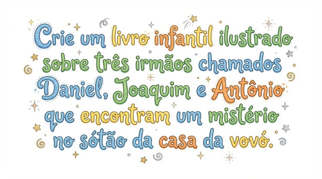 Crie um livro infantil ilustrado sobre três irmãos chamados Daniel, Joaquim e Antônio que encontram um mistério no sótão da casa da vovó."