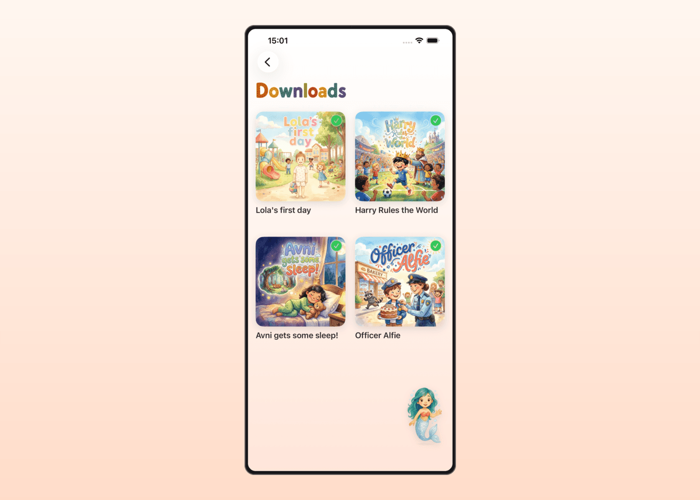 The Downloads screen in the Scribbin reader app showing books saved for offline reading